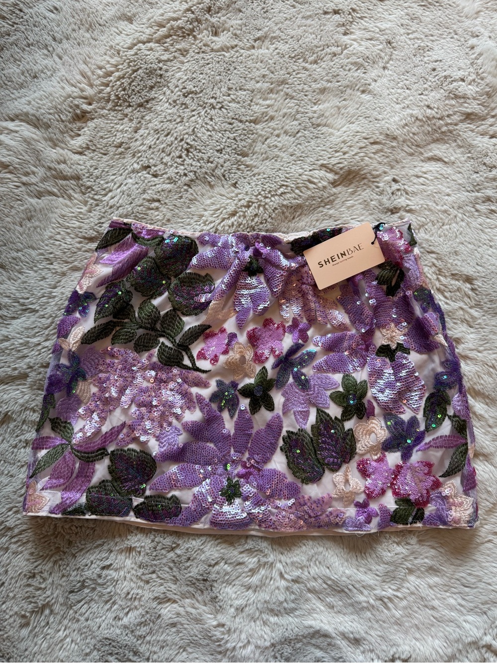 SHEIN (Bae) Purple Floral Sequin Mini Skirt